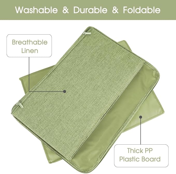ANMINY 2PCS Storage Bins with Zipper Lids 13 Qt Lidded Fabric Storage Boxes Baskets Cubes with Handles Collapsible Washable Cotton Linen Closet Shelf Clothes Organizer Containers - Green, Small-NeatNest