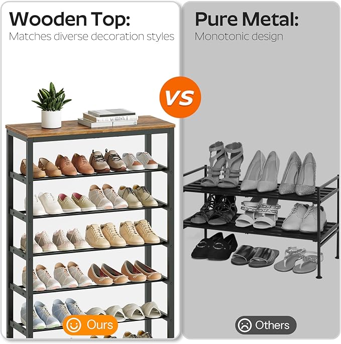 10 Tier Tall Shoe Rack, Large-Capacity Shoe Storage Organizer, Free Standing Shoe Shelf for Closet, Adjustable Metal Shoe Racks Organizer for 40 Pairs of Shoes, Rustic Brown and Black SS70BR-NeatNest
