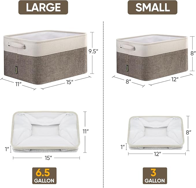BALEINE 2 Pack Fabric Storage Bins for Shelves, Linen Storage Baskets for Organizing, Decorative Closet Bins for Clothes, Home (Brown, 15"x11"x9.5") -NeatNest