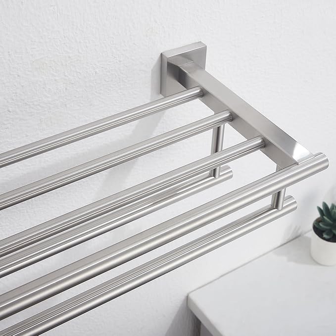 Bathroom Towel Rack with Double Towel Bar Bathroom Hotel Shower Shelf SUS304 Stainless Steel Modern Wall Mounted Holder 28 Inch Brushed Nickel