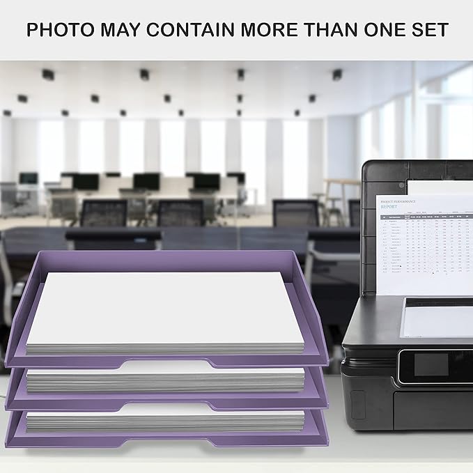 Acrimet Stackable Letter Tray 2 Tier Side Load, Plastic, Desktop File Organizer (Solid Purple Color)-NeatNest
