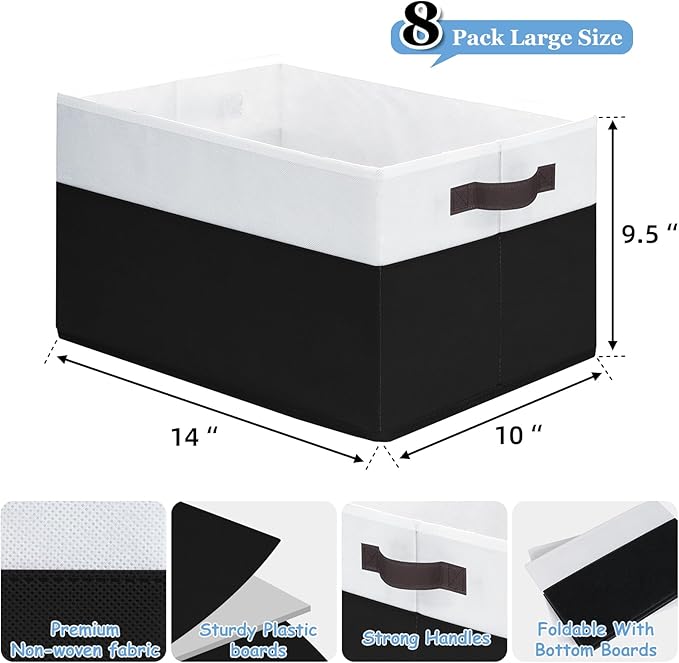 Criusia 8 Pack Large Storage Baskets for Room Organization, Multi-Purpose Bins for Closet, Shelves, Kitchen, Office, Decorative Fabric Foldable Storage Boxes with Handles (14L*10W*9.5H)-NeatNest