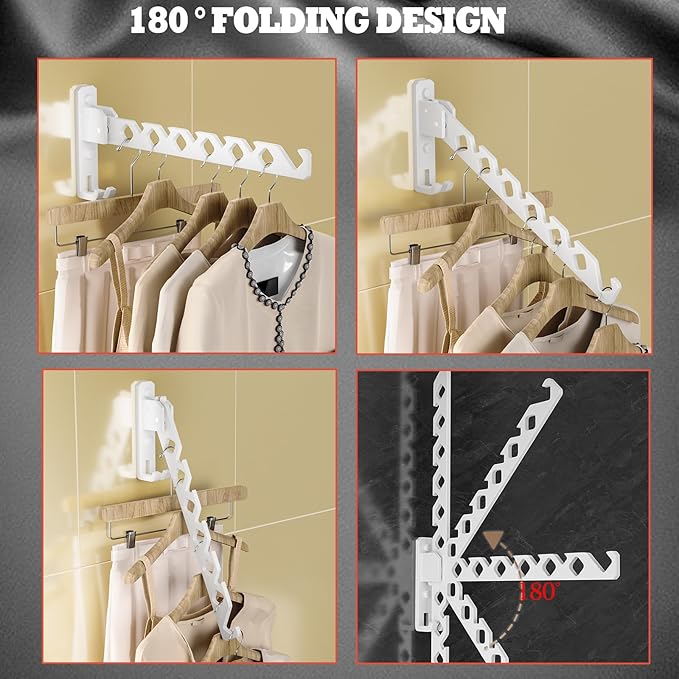 Dr.DJ Wall Mount Coat Hanger Holder White Clothes Drying Organizer Rack Garment Hooks Aluminium Retractable Folding Indoor Wall Mounted Hanger for Laundry Room Bedroom White 2Pack with 80cm Rod-NeatNest