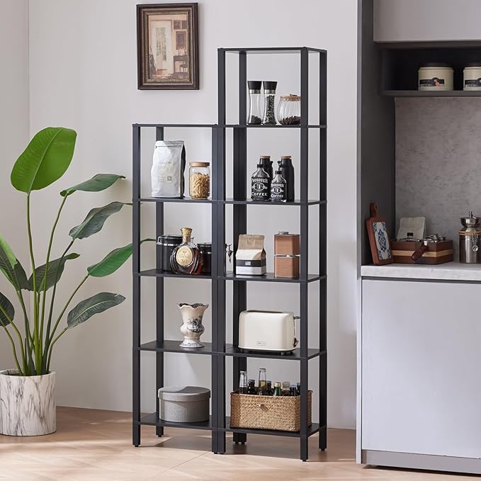 54in Tall Bookshelf 5-Tier Small Narrow Bookcase, Skinny Book Shelf for Small Space, Farmhouse Slim Shelf with Storage, Wood Freestanding Display Thin Bookshelves for Living Room, Office, Black
