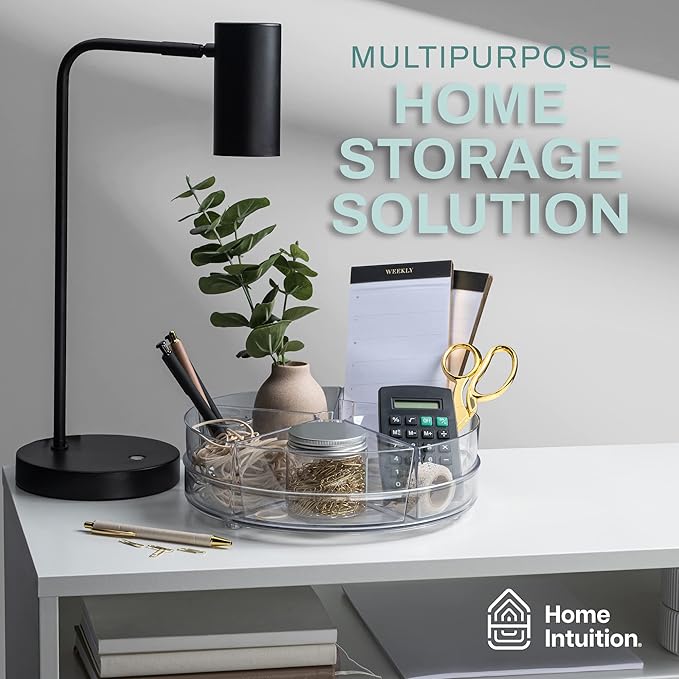 Home Intuition Round Plastic Lazy Susan Turntable Food Storage Container for Kitchen (5 Removable Bin, 1 Pack)