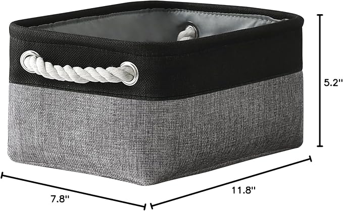 TheWarmHome Storage Basket for Organizing - 12x8x5.2 inch 1 Pack Fabric Storage Cubes, Baskets for Gifts Empty for Closet Organizer Dog Gift Cloth Toy (Grey & Black)-NeatNest