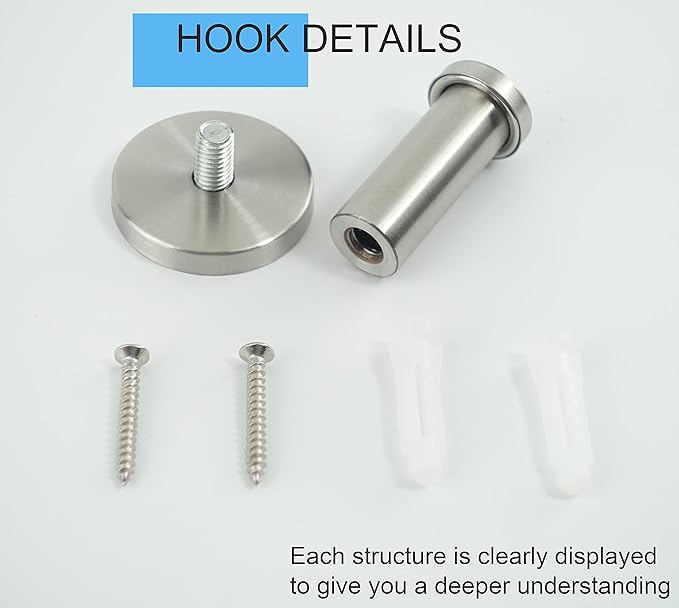 Bathroom Towel Hooks, 6 Pack Round Coat Hooks, Sturdy Wall Mounted Robe Hook, SUS 304 Stainless Steel Heavy Duty Clothes Hanger, Wall Towel Hooks for Bathroom Bedroom Kitchen (Brushed)