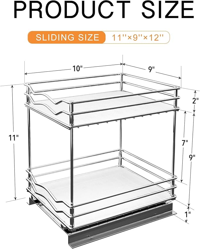 BBV Spice Rack Organizer, Double layer Seasoning Organizer for Cabinet Countertop, Kitchen, Pantry, Sliding Metal Chrome Spice Organization (9 inch)-NeatNest