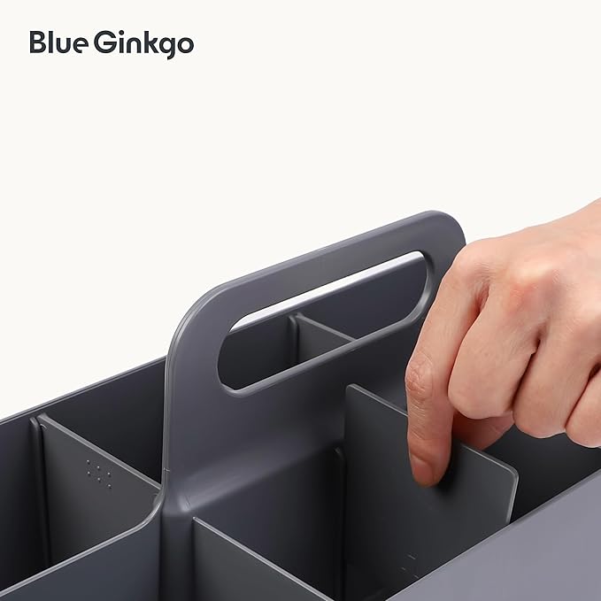 BLUE GINKGO Stackable Organizer Caddy – Korean-Made Portable Tote for Bathroom, Office, Crafts, or School Supplies (Long Rectangle, Gray)-NeatNest