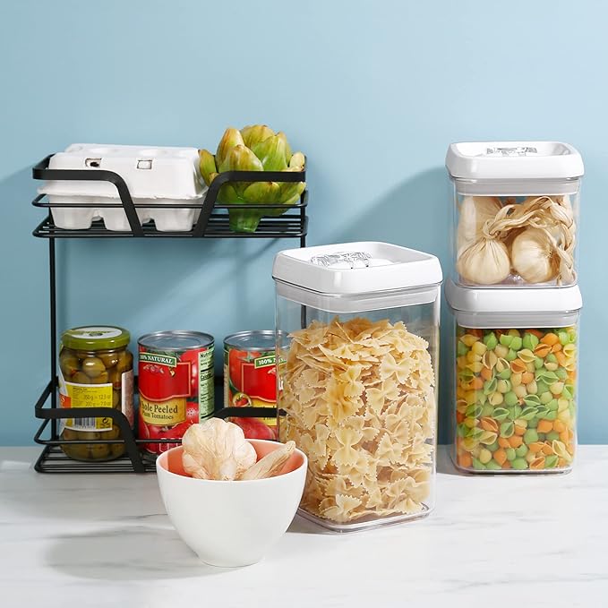 Felli Flip Tite Food Storage Containers With Lid 5" LARGE Airtight Ring Lock Flip Top, Square Acrylic Canister Jar for Rice Sugar Flour Protein Powder, Kitchen Pantry Organizer, Gift Set (1.8qt)-NeatNest