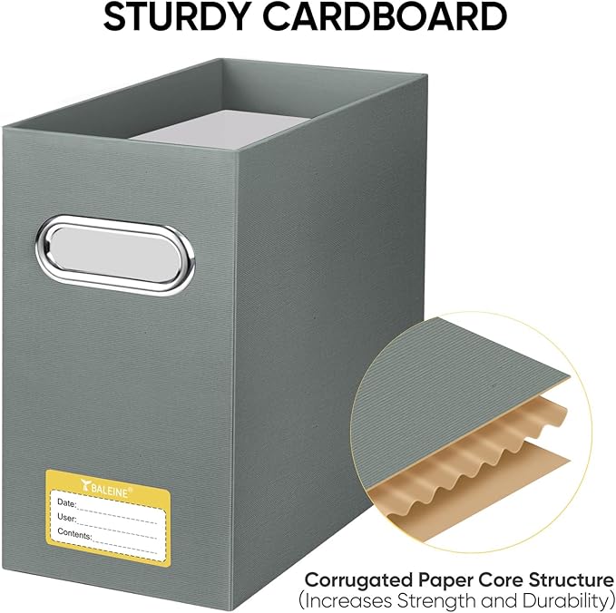 BALEINE File Organizer Box, Cardboard File Folder Organizer with Handle for Letter Size, Portable Collapsible Hanging Filing Box for Home Office Document Storage (4 Pack, Grey)-NeatNest