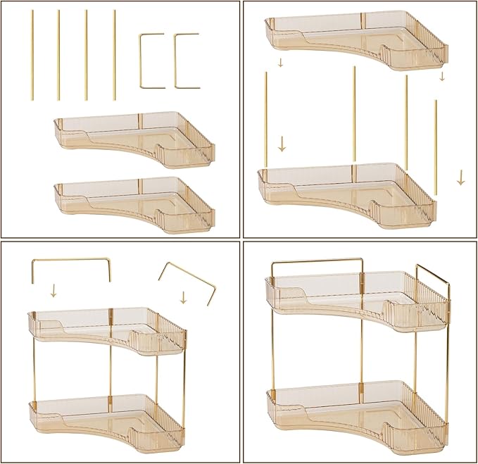 2-Tier Corner Bathroom Counter Organizer – Classic Storage Shelf for Makeup, Perfume & Toiletries, Space-Saving Countertop Tray Fits Bathroom, Dresser, Kitchen (Vintage Gold)