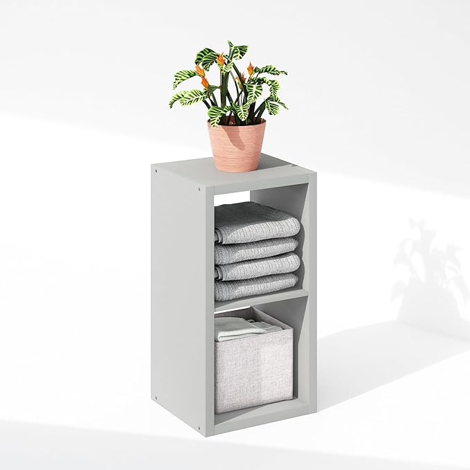 Furinno Cubic Open Back Multipurpose Clothing & Closet Storage Organizer Shelf, 2-Cube, Light Grey
