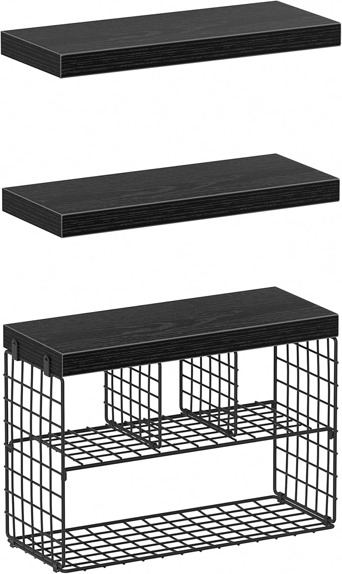 Bathroom Floating Shelves for Wall - Shelf Over Toilet Storage Small Farmhouse Decor Shelves (15.7 inch, Set of 3, Black)-NeatNest