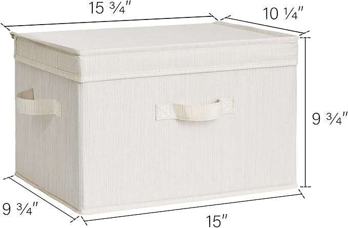 StorageWorks Fabric Storage Bins with Lid, Decorative Storage Boxes for Shelves, Stackable Closet Organizer Basket with Handles, Large, Mixing of Beige, White & Ivory, 2-Pack-NeatNest