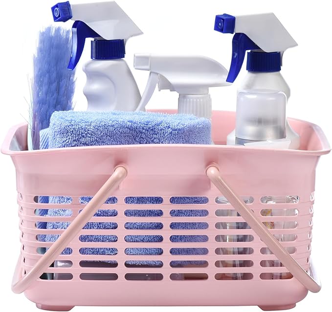 ALINK Plastic Shower Caddy Basket with Handle, Portable Organizer Storage Basket for College Dorm, Bathroom, Kitchen - Pink