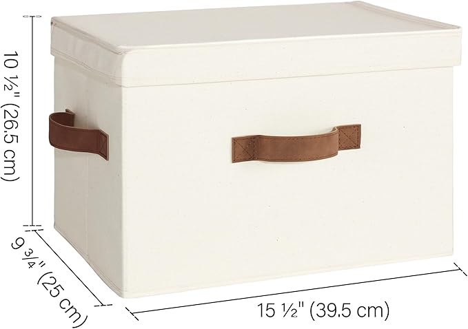 StorageWorks Fabric Storage Bins with Lid, Decorative Storage Boxes for Shelves, Stackable Closet Organizer Basket with Handles, Large, Ivory White, 2-Pack-NeatNest