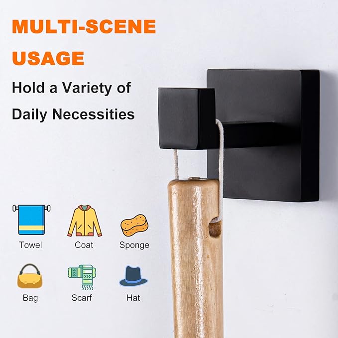 Bath Towel Hook Black,2 Pack Robe Hook for Bathroom Matte Wall Mounted Heavy Duty Hook 304 Stainless Steel Coat Hooks for Bathroom Kitchen(Matte Black)