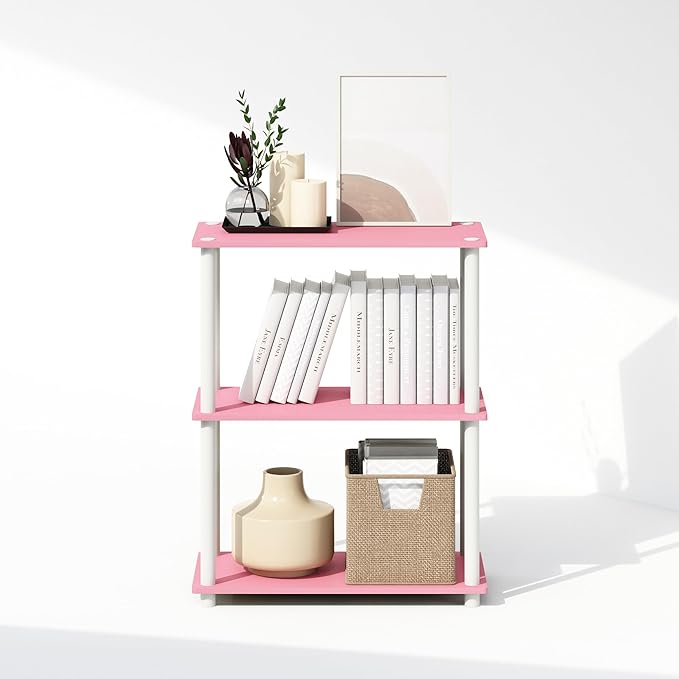Furinno Turn-N-Tube 3-Tier Multipurpose Compact Bookcase, Pink/White-NeatNest