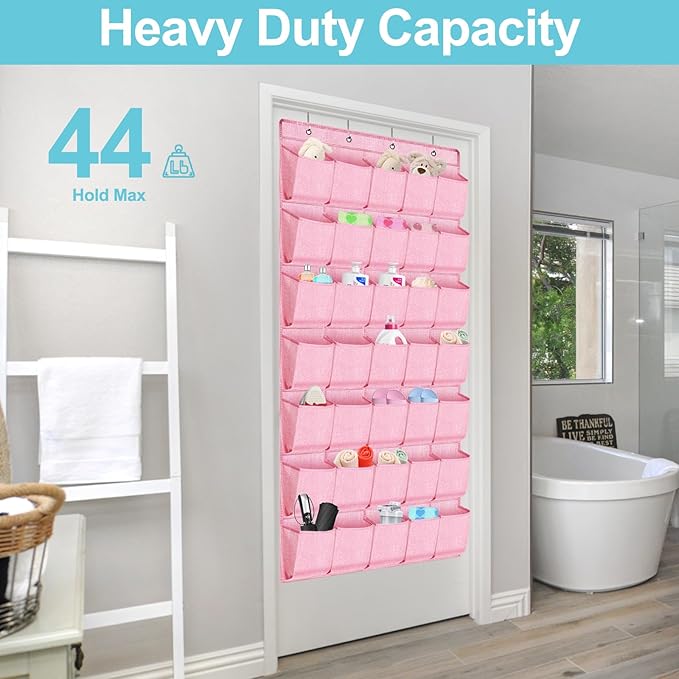 35 Pockets Over the Door Shoe Organizer, Hanging Door Shoe Rack for Closet, Large Shoe Storage Holder Zapateras Organizer for Shoes (Pink)-NeatNest