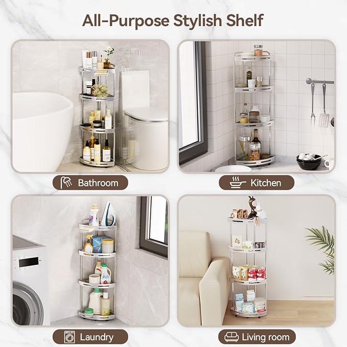 Corner Shower Caddy, 4 Tier Standing Shower Organizer with Soap Holder, Rustproof Stand Shower Shelves for Bathroom Shampoo Storage, Silver