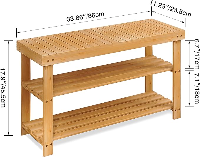 SMIBUY Bamboo Shoe Rack Bench, 3-Tier Shoe Organizer Storage Shelf for Entryway Hallway Bathroom Living Room (Natural)-NeatNest