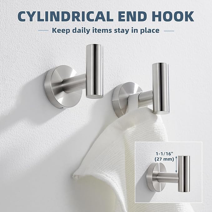 APLusee Brushed Nickel Round Coat Hook 2 Pack, 304 Stainless Steel Bathroom Towel Hook, Wall Mounted