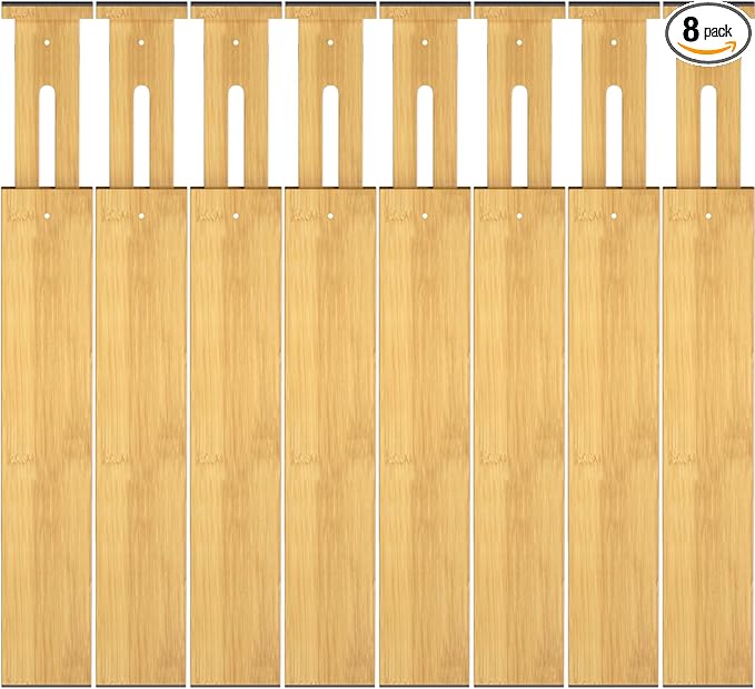 Bamboo Drawer Dividers,17-22" Adjustable Kitchen Drawer Organizer for Clothes,8 Pack Expandable Drawer Organization Separators for Bedroom,Bathroom,Dresser and Office,Natural-NeatNest