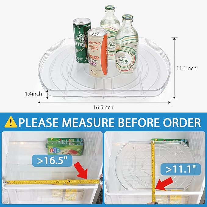FIRJOY Lazy Susan Turntable for Refrigerator, Square Turntable Organizer for Fridge Cabinet, Pantry, Countertop | 16.5" x 11.1" (Rectangle 1 Pack - Clear)