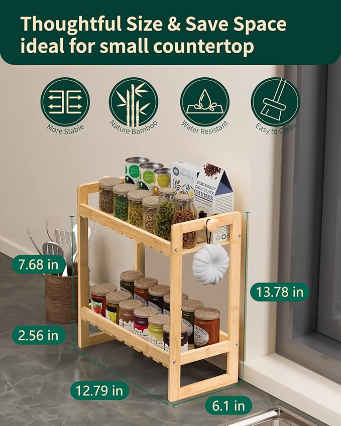 Bamboo Multi-Purpose Organizer, 2 Tier Kitchen Counter Shelf, Natural Brown, 2.56 x 14.37 x 7.08 inches-NeatNest