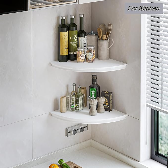 HAO Floating Corner Shelf Invisible Wall Mounted Shelves Radial Shape Cable Wire Hole Pattern Perfect for Bedroom Bathroom Living Room Kitchen 17 Inch Set of 2 White-NeatNest