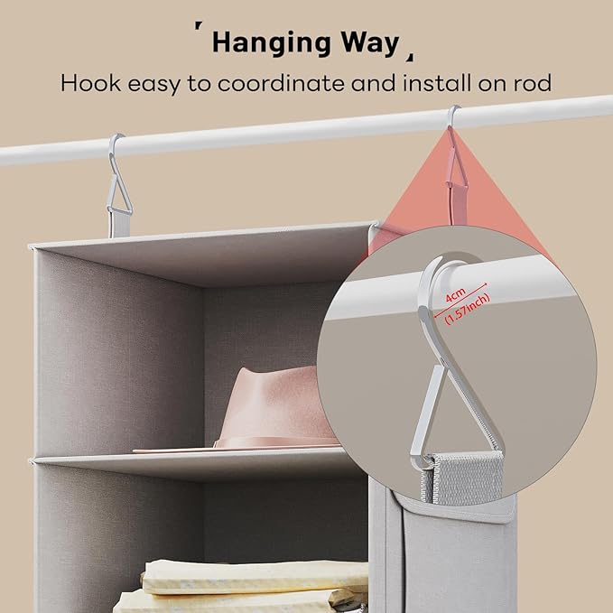 Vailando 6-Shelf Hanging Closet Organizer, 2 Separable 3-Shelf Hanging Shelves with 3 Drawers for Wardrobe, Nursery, Baby Clothes Organization and Storage-NeatNest