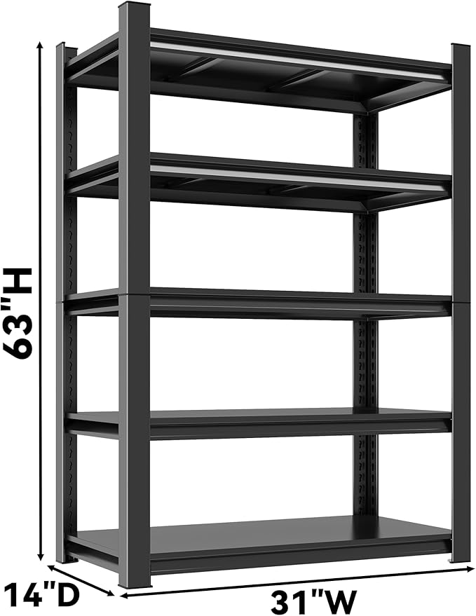 5 Tier Wide Bookshelf Industrial - Adjustable Height Metal Bookcase for Floor Storage, Fits Living Room/Library/Bedroom, Black Organizer