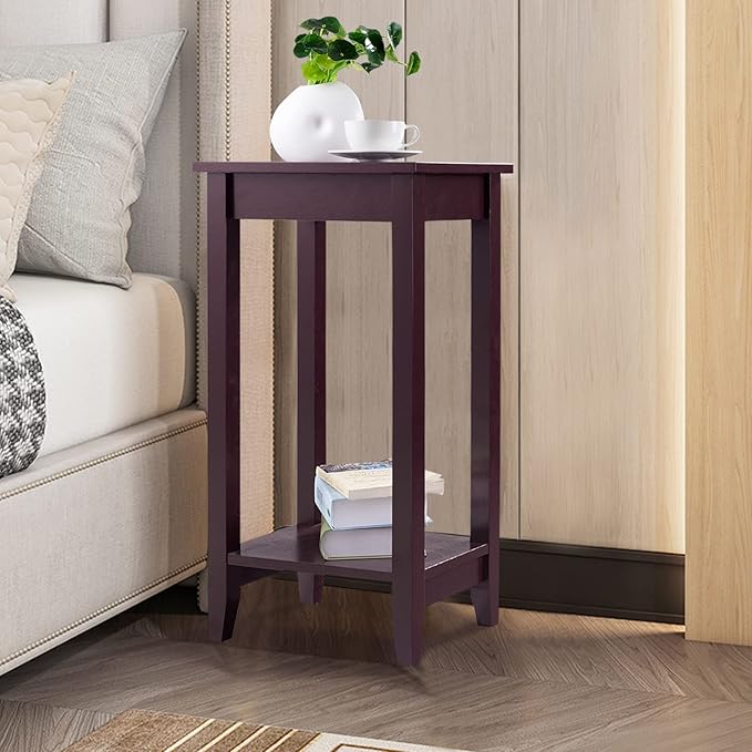 Giantex 2-Tier End Table Nightstand, Bedside Sofa Table for Living Room Bedroom, Narrow Telephone Table with Shelf and Legs for Small Spaces, Espresso