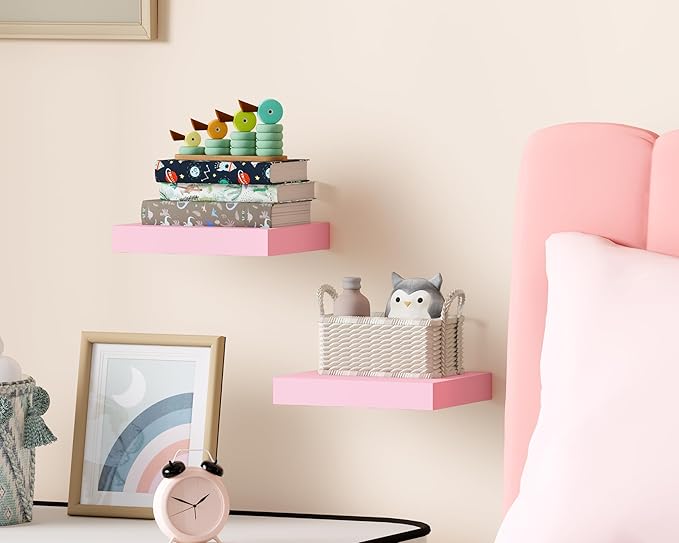 Floating Shelves for Wall – Solid Wood Square Design Wall Shelf with Hidden Brackets, Space Saving Storage & Decorative Display Shelf for Bathroom, Bedroom, Living Room & Kitchen