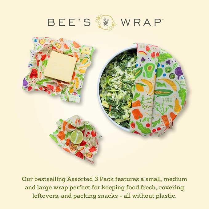 Bee's Wrap Beeswax Wraps for Food - Garden Party 3 Pack (S, M, L) Made in USA Reusable & Organic Food Wraps, Sandwich Wrap & Bowl Covers - Eco-Friendly Alternative to Aluminum Foil & Plastic Wrap-NeatNest