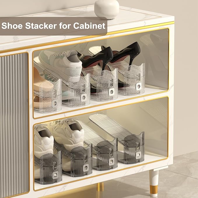 CiBiZi Clear Shoe Slots Organizers 12Pack Shoes Stacker Organizer for Closet Shoe Stackers for a Pair of Shoes Shoe Display Shelf Shoe Rack Holders Space Saver Organizador de Zapatos (Grey)-NeatNest