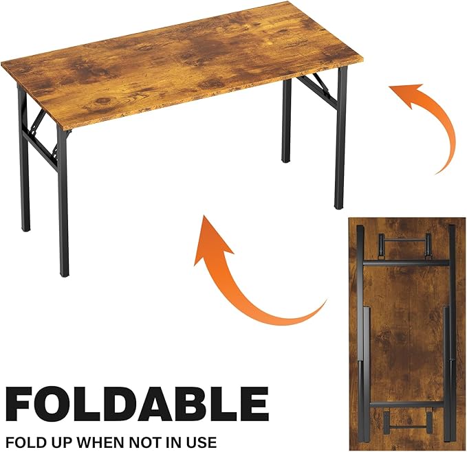 DlandHome Folding Table Computer Desk Workstation Table Conference Table Home Office Desk, Fully Assembled (47 Inches, Retro)-NeatNest