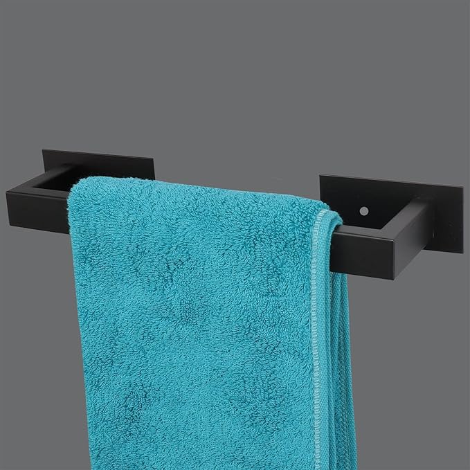 Bathroom Towel Bar Self Adhesive, No Drilling Towel Rack Easy to Install,Hand Towel Holder Made of Premium Stainless Steel Sticky on Hand Towel Hanger for Kitchen, Toilet(12IN, Black)-NeatNest