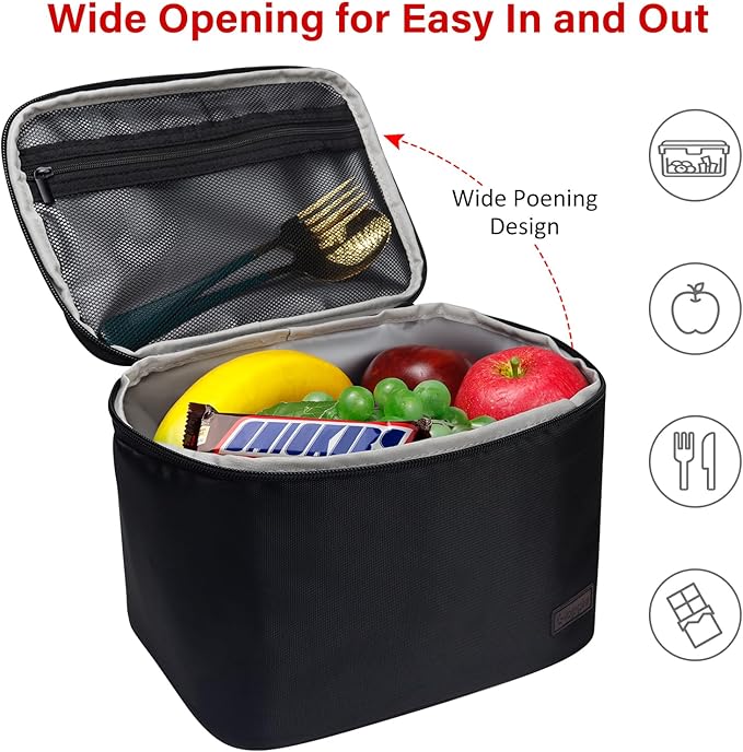 Gloppie Insulated Lunch Bag Lunch Box for Men Women Lunchbox Cooler Bag for Work Picnic, Idea for Gift, Black-NeatNest