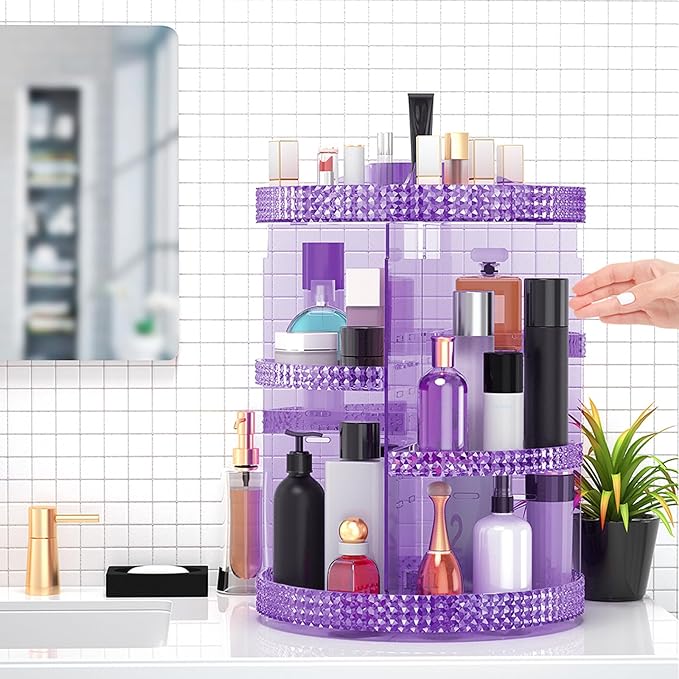 360 Degree Rotating Makeup Organizer, Extra Large Capacity Cosmetics Organizer, Removable 7 Layers Skincare Organizers, Spinning Perfume Organizer, Dresser Organizer Countertop (Purple)-NeatNest