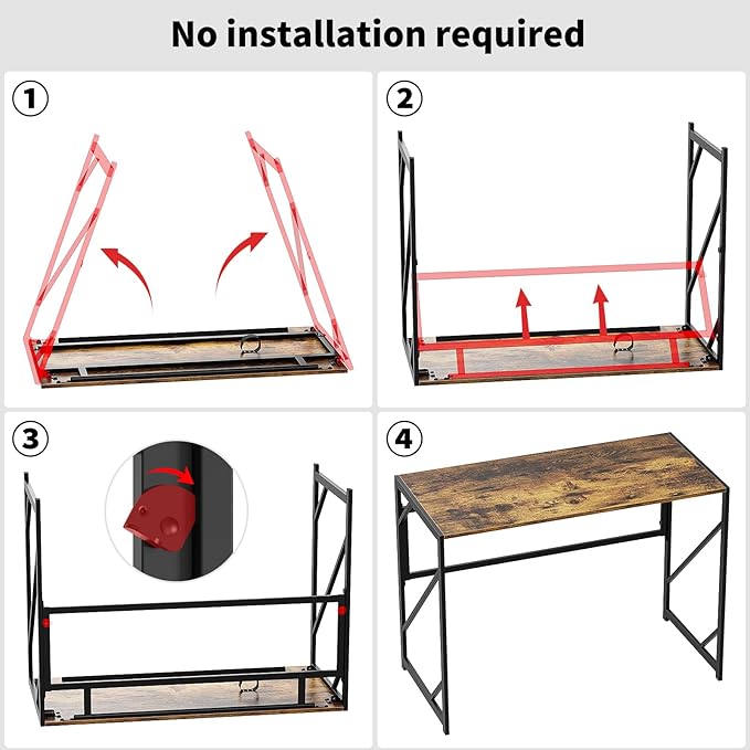 Elephance Folding Desk Writing Computer Desk for Home Office, No-Assembly Study Office Desk Foldable Table for Small Spaces-NeatNest