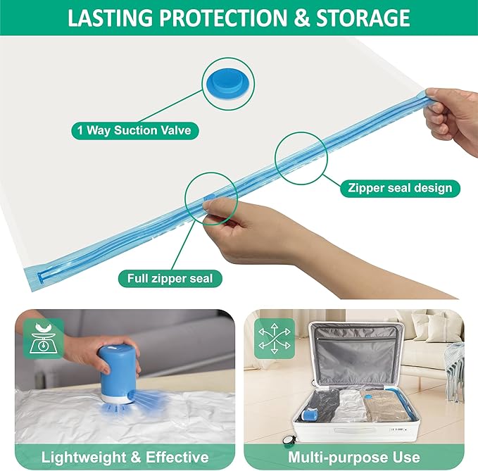 Cozy Essential Travel Vacuum Bags with Electric Pump, 6 Pack Vacuum Travel Bags for Luggage and Suitcase, Vacuum Seal Space Saver Compression for Clothes Clothing-NeatNest