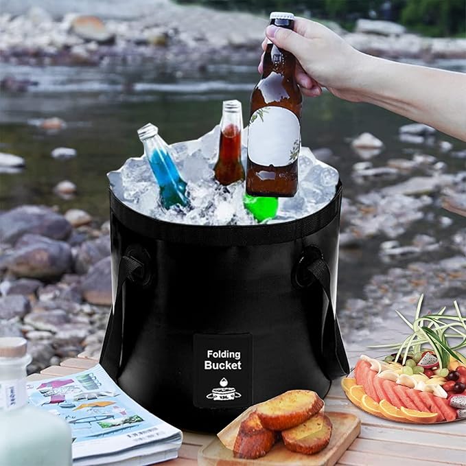 Collapsible Bucket with Handle, Lightweight Folding Water Container, Portable Collapsible Bucket for Fishing, Camping, Hiking, Backpacking, Outdoor Survival, Car Washing Black 12L-NeatNest