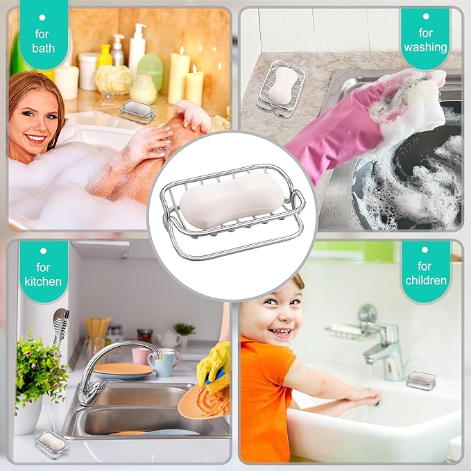 Bar Soap Dish Stainless Steel Shower Soap Holder Rust Proof Metal Soap Holder Self Draining Soap Sponge Holder Shelf Tray for Shower Bathroom Kitchen Sink-NeatNest