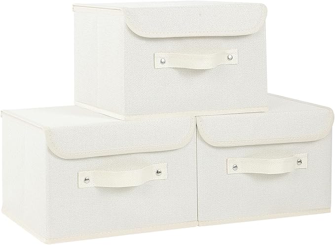 Fabric Storage Bins Cube Organizers with Flip-Top Lid and Handles,Storage Boxes for Organizing Home,Office,and Closet,Beige,3 Pack 10.2 X 7.9 X 6.7 in-NeatNest