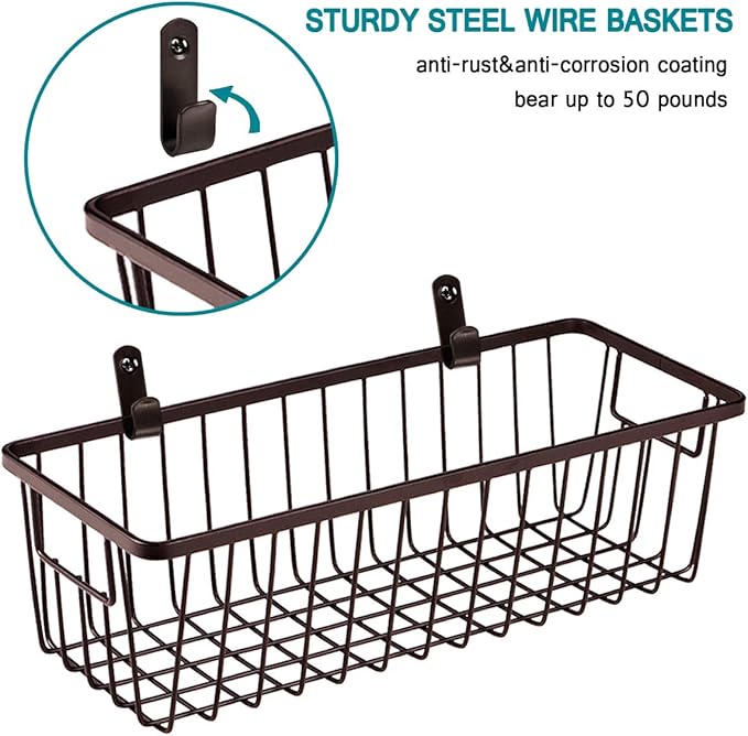 SheeChung Farmhouse Decor Metal Wire Bathroom Storage Organizer Basket Bins - for Cabinets, Shelves, Closets, Vanity Countertops, Under Sinks, Pantry, Laundry Room, Garage - Small, 2 Pack (Bronze)
