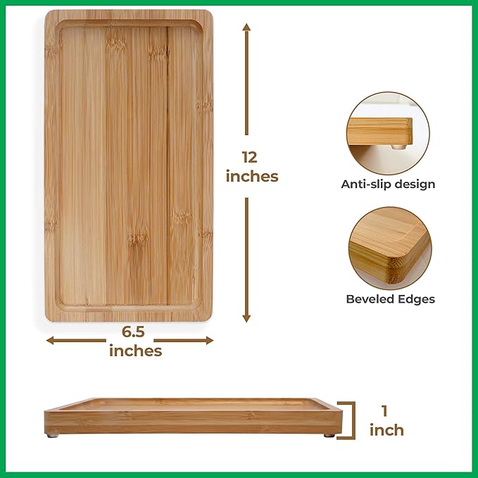 Bamboo Vanity Tray, 12 inch, Brown, Wooden, Slip Resistant, Perfume, Makeup, Jewelry Organizer, Decorative Toilet Tank Tray-NeatNest