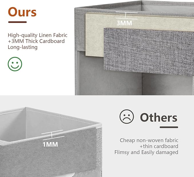 Storage Cube Organizer with Clear Window, Linen Collapsible Storage Boxes with PU Handles, Cube Storage Bins for Shelf, Closet, Cabinet, Bookcase (10.5x10.5x11, Gray)-NeatNest