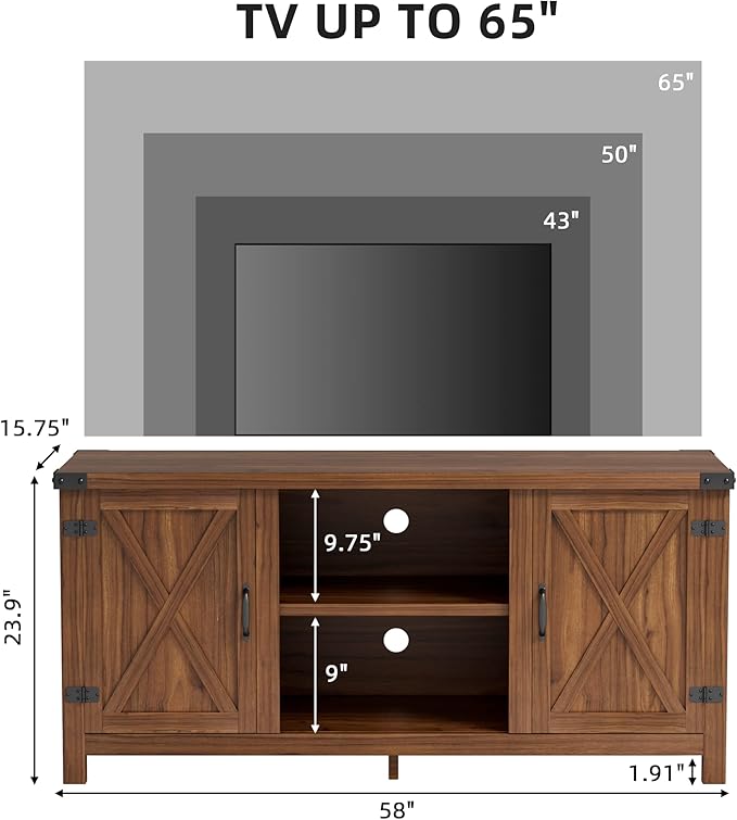 JUMMICO TV Stand, 65 Inch TV Farmhouse Entertainment Center with Double Barn Doors and Storage Cabinets, Console TV Table Media for Living Room, Bedroom (Walnut)-NeatNest